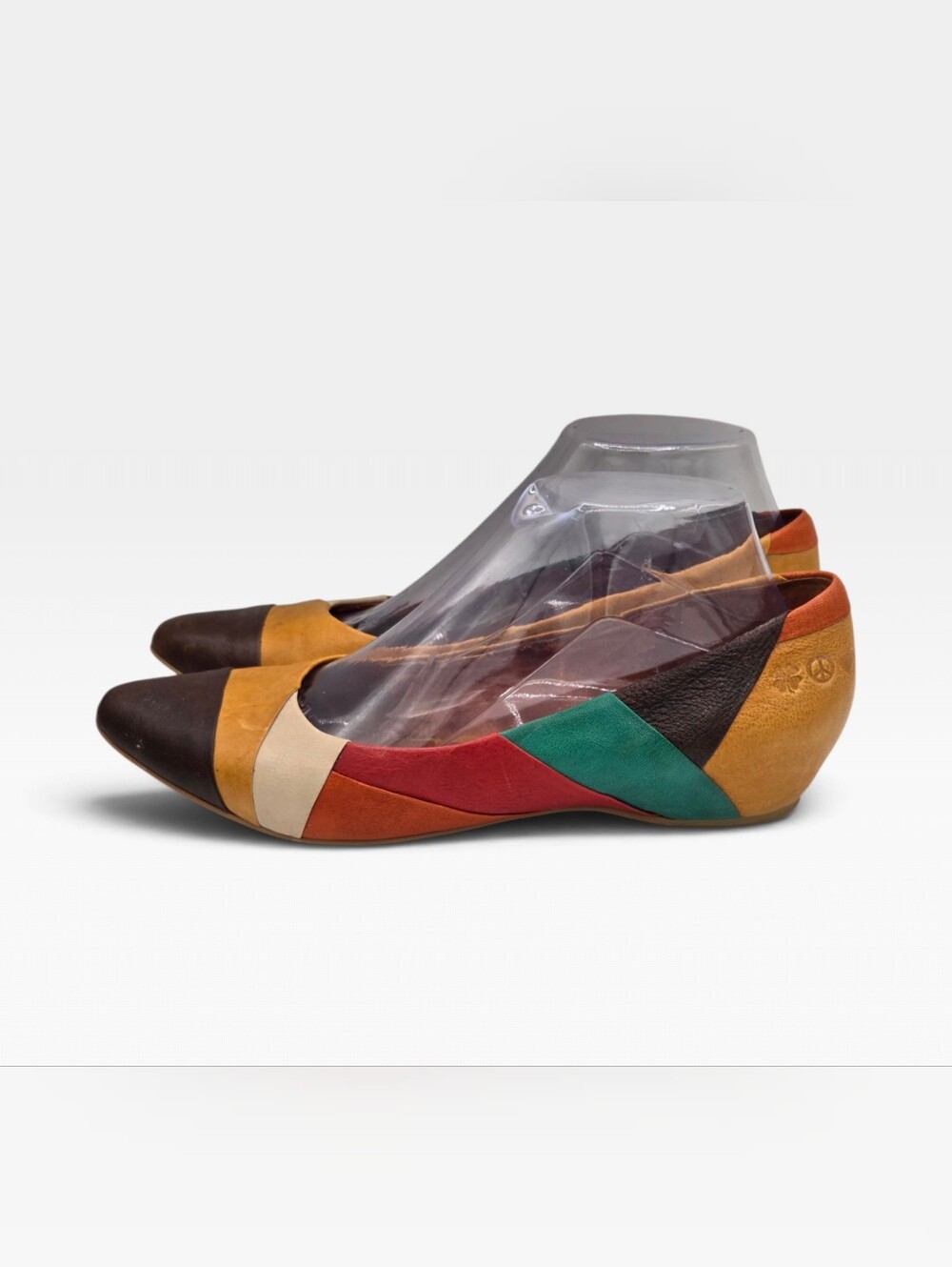 VTG Lucky Brand Petra Patchwork Flats Sz 8 Colorful Leather Pointed Toe Shoe Y2K
